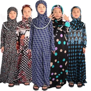 Printed Muslim Girl Abaya Hijabs and Dress Prayer Clothing Islam Kids Abaya YM019a