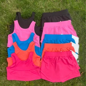 Private Label Kids Summer Active Fitness Wear Top & Shorts Breathable Sports Set Girls Solid Running Yoga Suit for Children