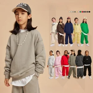 Puff Paint Sweatshirt Custom 365G Thick Fleece Round Neck Solid Color Loose Knit Kids Boys Girl Modest Hoodies & Sweatshirts