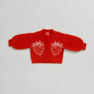 Puff Sleeve Autumn Winter Girls Strawberry Embroidery Knit Cardigans Custom Toddler Girls Knitted Coats
