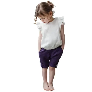 Puff Sleeve Blouse Cotton Linen Top Baby T shirt Toddler Girl Casual Shirt