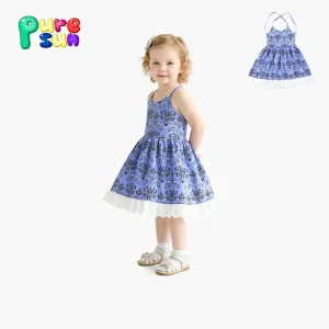 Puresun Casual Cartoon Print Sleeveless Girls Summer Dresses 100% Organic Cotton Customizable ODM Service