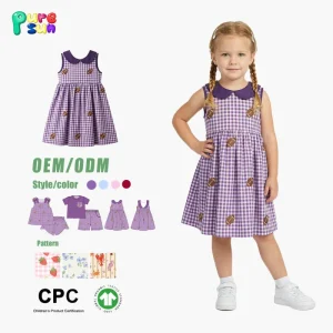 Puresun Custom Football All Over Embroidery Summer Dresses for Girls Kids Game Day Children’s Clothing Girls Summer Dresses