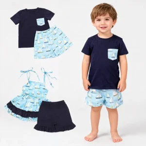 Puresun One Stop Solution 100% Cotton Kids Clothes Pocket Tee Shirts Summer Soft Touch Boys Clothing Set with Custom Print