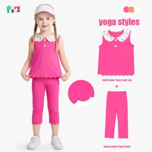 Puresun RTS Supplier Scallop Floral Print Peter Collar Gym Skirt Summer Quick Dry High Stretchy Yoga Girl Clothing Set