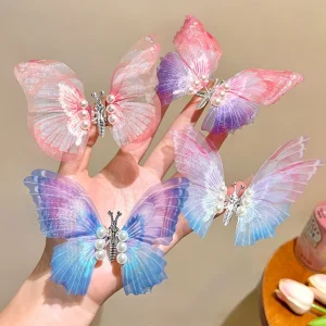 Qianjin Lively Butterfly Hair Clip Cute Metal Pearl Duckbill Hairpin for Girls Kids Fairy Style Hair Accessories