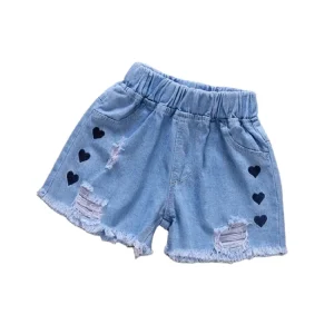 Qingli OEM Custom Summer Girls Shorts Elastic Cotton Fabric Fashion Style Short Jeans Children Custom Factory