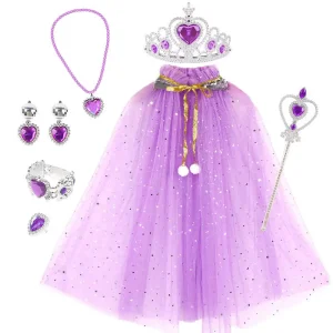 Queen Fairy Princess Dress Up Set Sequins Cape Cloak Accessories Children New Year Parties Girls Gift Idea TV Movie Costumes