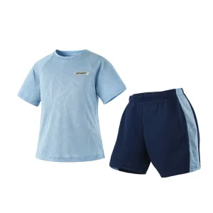 Quick Dry Sports Suit for Boys Children’s Clothing Set Breathable Front Logo Drawstring Closure Solid Pattern Shorts