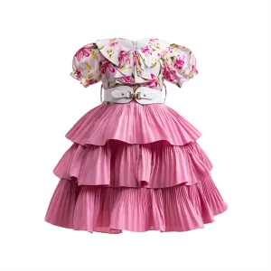 R177 Kids Frock Designs Flower Girls Dress Latest Frock 1-6 Years Old Baby Girl Satin Dress