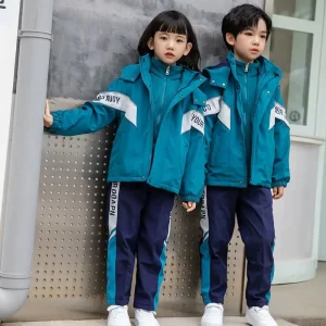 RG Winter Jackets Vest and Pants 3 Pieces Girls Boys School Uniforms With Green Color