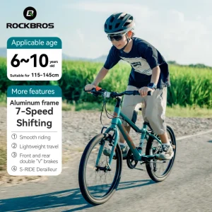ROCKBROS Kids’ 20 inch 7 Speed Bicycle Youth Mountain Bike for Boys Girls with Aluminum Alloy Frame V Brakes Gear Shifting