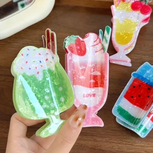 RTS 2 Creative Cartoon Strawberry Cherry Ice Cream and Fun Shark Design Plastic Hair Clip for Girls Kids Hair Accessory
