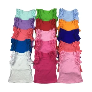 RTS Boutique Baby Girl Top Basic Plain Ruffle Sleeveless T Shirt Blouse With Logo Customized Summer Girls Clothing
