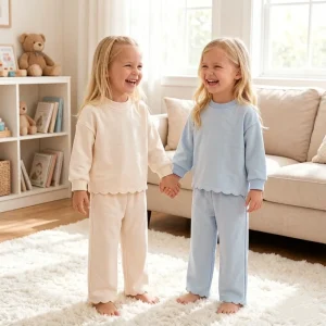 RTS Fall Winter Baby Girl Monogrammed Scallop Sweatshirts Set Children’s French Terry Pant and Top Set Kids Girl Casual Clothing