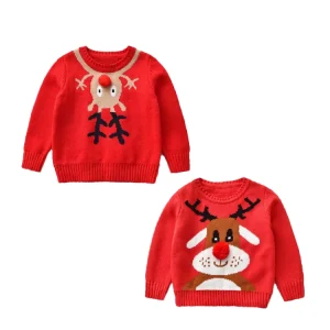 RTS Knitted Sweater Baby Toddler Red Christmas Girl Boys Pullover Ready to Ship