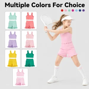 RTS MOQ 1 Piece Gym Ruffle Short Solid Scallop Yoga 75% Nylon 25% Spandex Girl Clothes 6-12 Years Kids Summer Breathable
