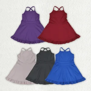 RTS No Tariff Baby Girls Shorts Inside Polyester Solid Color Knee Length Yoga Tennis Athletic Active Wear Dresses