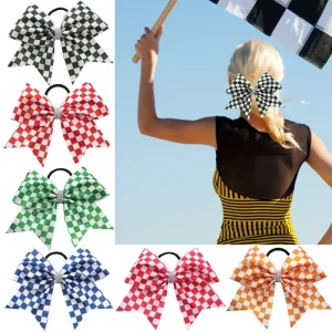 Racing Checkered Flag Glitter Cheer Hair Bows for Girls Racing Plaid Checkered Bow Tie Kids Hair Accessories