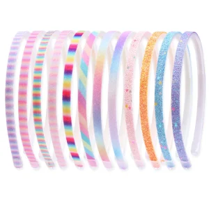 Rainbow Glitter Plastic Headbands Gradient Color Striped Hair Bands for Girls Kids Cute Hair Accessories for Daily Party