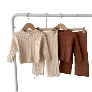 Ready to Ship Neutral Kids 100% Cotton Knitted Toddler Boys Girl Knit Sweater Set Baby Clothing Sets