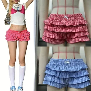 Ready to Ship New Arrivals Fashion Cute Girls Bows Plaid Ruffles Shorts