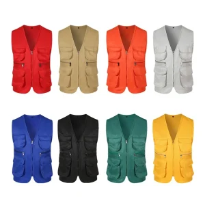 Red Black Blue Yellow Green Gray Orange Men’s Vest Uniform School Work Unisex Vest Waistcoat with Custom Logo