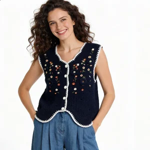 Retro Hollow Out Knit Vest Women Casual Waistcoat