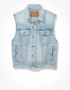 Ripped Design Women Buttoned Washed Denim Jacket Sleeveless Crop Denim Vest for Girls