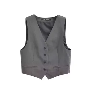 SHENZHU Women Spring New Chic Fashion Slim and Sleeveless Vest Coat Vintage Sleeveless Female Waistcoat Chic Tops