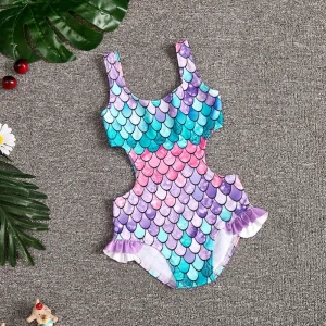 SZHYQ 167 Recycled Fabric Swimwear Children’s Fashion One Piece Swimwear Beachwear Gradient Fish Scale Girls’ Swimsuit