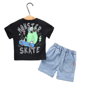 Sale Kids Boy Fashion Ripped Jeans Casual Round Neck T Shirt Clothes Sets India