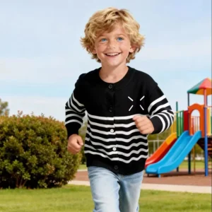 Sanchi Casual Boys Autumn Winter Striped Knitted Crew Neck Pullover Sweater Machine Embroidery Anti Wrinkle