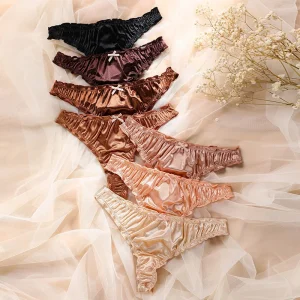 Satin Panties for Women Seamless Ice Silk French Knickers Girls Low Rise Tanga Panty