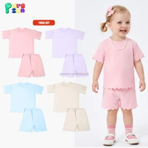 Scallop Kids Clothing Short Sleeve Yoga Set Summer Toddler Clothes Baby Girl Outfits