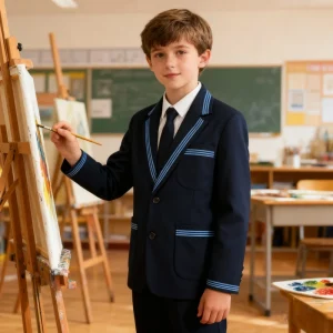 School Boys and Girls Children Student Fitted Blazers Coat with Trim Badged Blazer Jacket High Middle Primary School Uniform