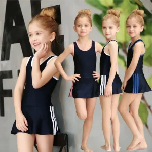 School Children Solid Color Swimming Kids Training Team Wear Young Girl Summer Swimsuit