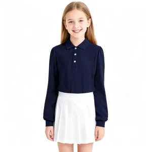 School Uniform Design for Girls Long sleeve Polo neck Women’s School Uniform Top for Children Navy 5 6 Years