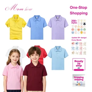 School Uniform Solid Color Short sleeved Casual Knitted T shirt Summer Children’s Suit Boys Girls Cotton Spandex POLO Shirt