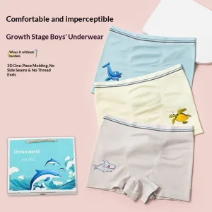 Seamless Children’s Underwear Modal Cotton Mulberry Silk for Older Boys & Girls Student Boxer Briefs 3-Piece