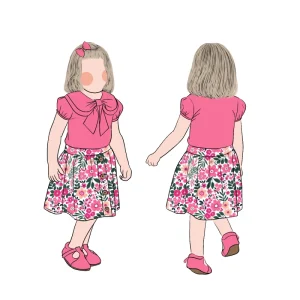 Sell Low Price Girls 2pcs Solid Color Bow Collar Top and Floral Skirt Set Clothing SetFor Children