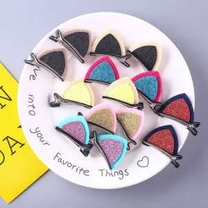Sequin Cat Ear Elegant Korean Colorful Non woven Fabric Girls’ Hair Clips Cute Adorable Handmade Children’s Hair Accessories