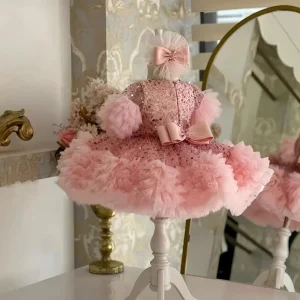 Sequin Fluffy Gown Kids Girl Clothes Luxury Children Clothes Stylish Girls Dresses Trendy Outfits