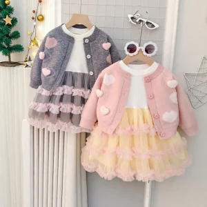 Set Girls Clothing Set Autumn Casual Breathable New Baby Dress Stylish Sweater Cardigan Two Piece Set Girls Clothing Set