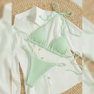Sexy Halter Solid Color Bikini Set Women’s Swimsuit Two piece Triangle Thong Swimwear Bathing Suit Brazilian Biquinis