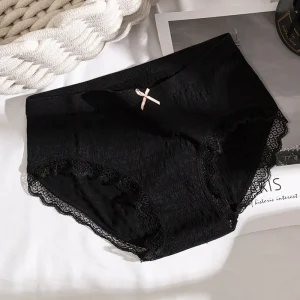 Sexy Ladies Seamless Breathable Briefs Girls Nylon Underwear with Lace Side Embroidery Solid Color Lingerie for Women