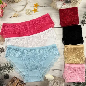 Sexy Low Rise Lace Panties Sheer Floral Mesh Bikini Briefs Soft Modal Patchwork Underwear Breathable Knickers Multipack Bulk