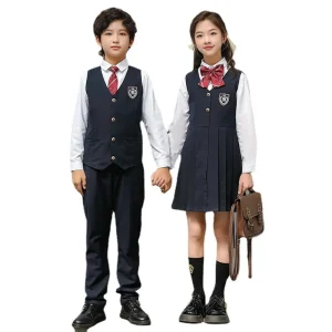 Shenzhen Bow Tie Islamic School Uniform Pants for Boys Customized Girls Waistcoat Vest Student School Uniforms