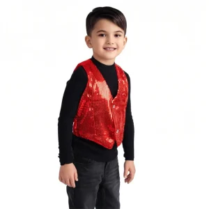 Shiny Sequined Waistcoat for Boys and Girls Dance Party Jazz Hip Hop Stage Performance Wear Vest