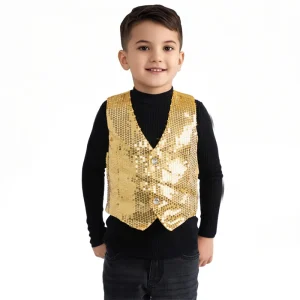 Shiny Sequined Waistcoat for Boys and Girls Kids Dance Party Jazz Hip hop Stage Performance Wear for Concerts and Performances